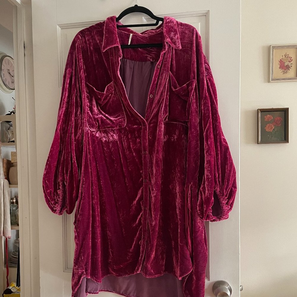 Free People ‘Lux Velvet Shirt Dress’  XL in Raspberry